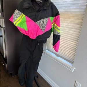 Snuggler Vintage Colorful Ski Suit with Neon Accents